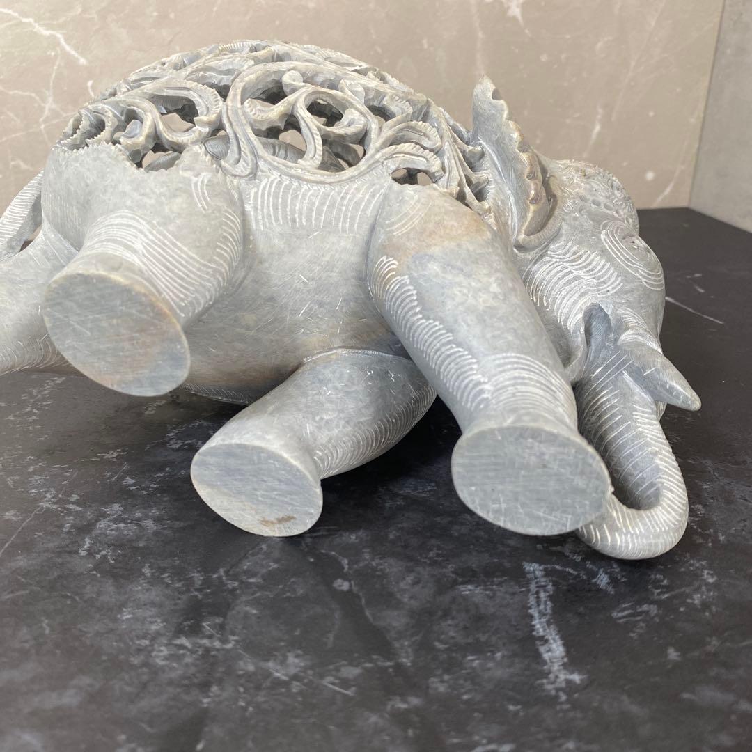 天然石　象の彫刻　透かし彫り　子宝縁起物　ビッグサイズ