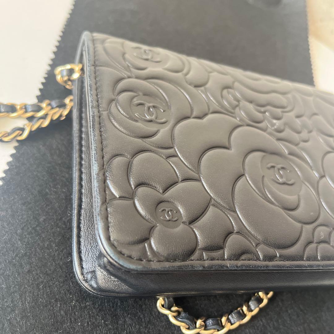 【匂いなし】シャネル/チェーンウォレット/カメリア/ギャランティカード付/表参道