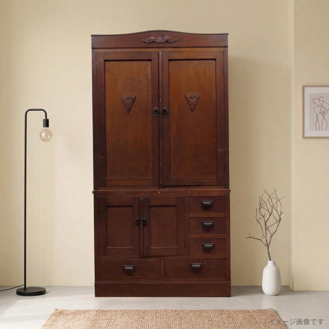 昭和レトロ 木製 木戸食器棚 アンティーク 飾り棚 カップボード キャビネット