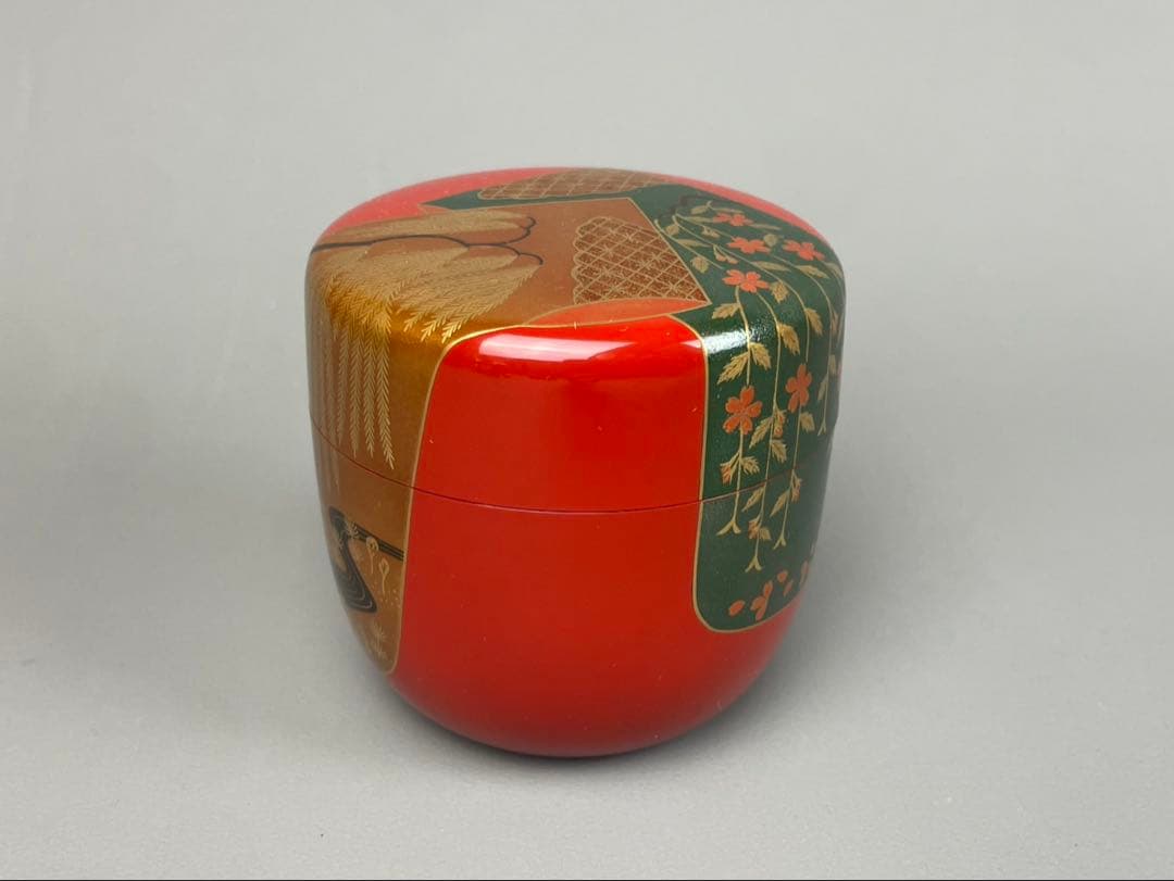 村田宗覚作 誰袖蒔絵 大棗 朱塗 茶道具 共箱付 漆芸 茶器 塗師 蒔絵 利休棗