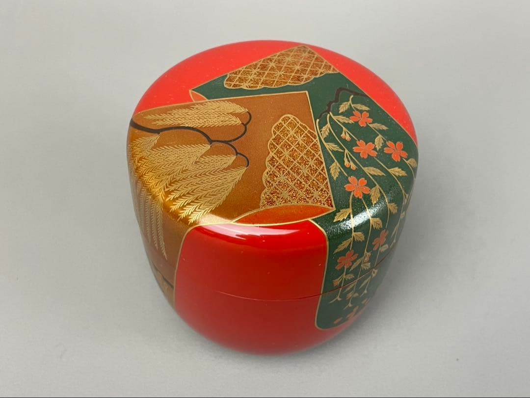 村田宗覚作 誰袖蒔絵 大棗 朱塗 茶道具 共箱付 漆芸 茶器 塗師 蒔絵 利休棗