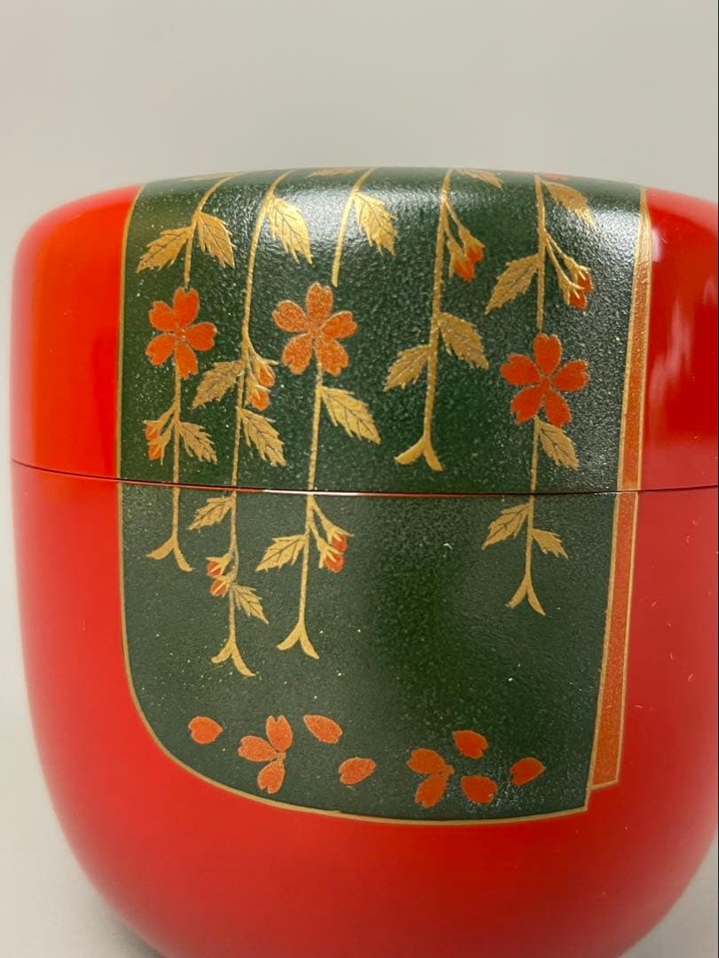 村田宗覚作 誰袖蒔絵 大棗 朱塗 茶道具 共箱付 漆芸 茶器 塗師 蒔絵 利休棗