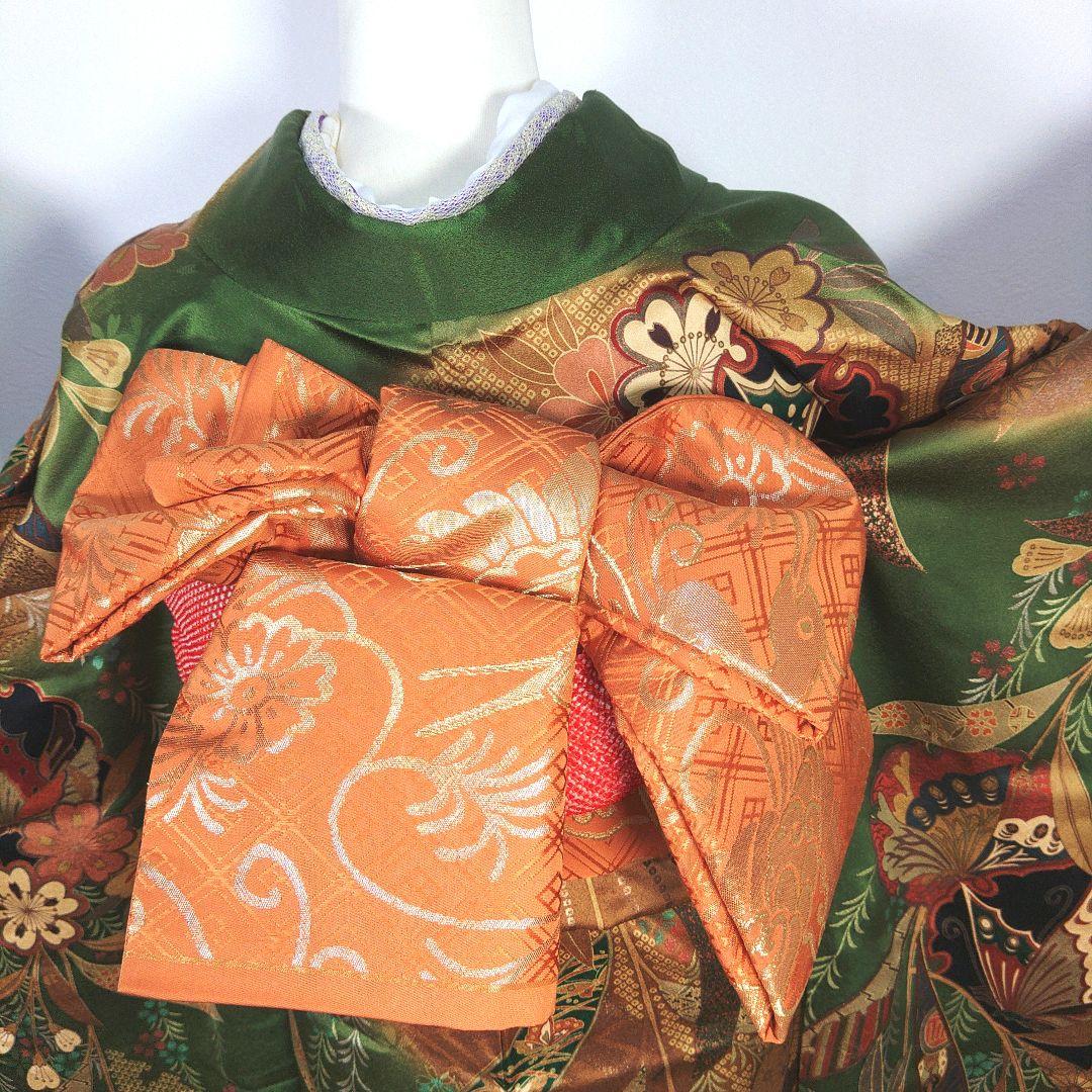 振袖　完全フルセット　24点　成人式　結婚式　前撮り　グリーン　緑　蝶々　美品