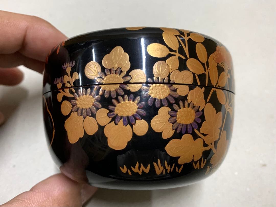 漆芸師 夏目有彦 内銀 秋草蒔絵 平棗 棗 茶器 茶道具