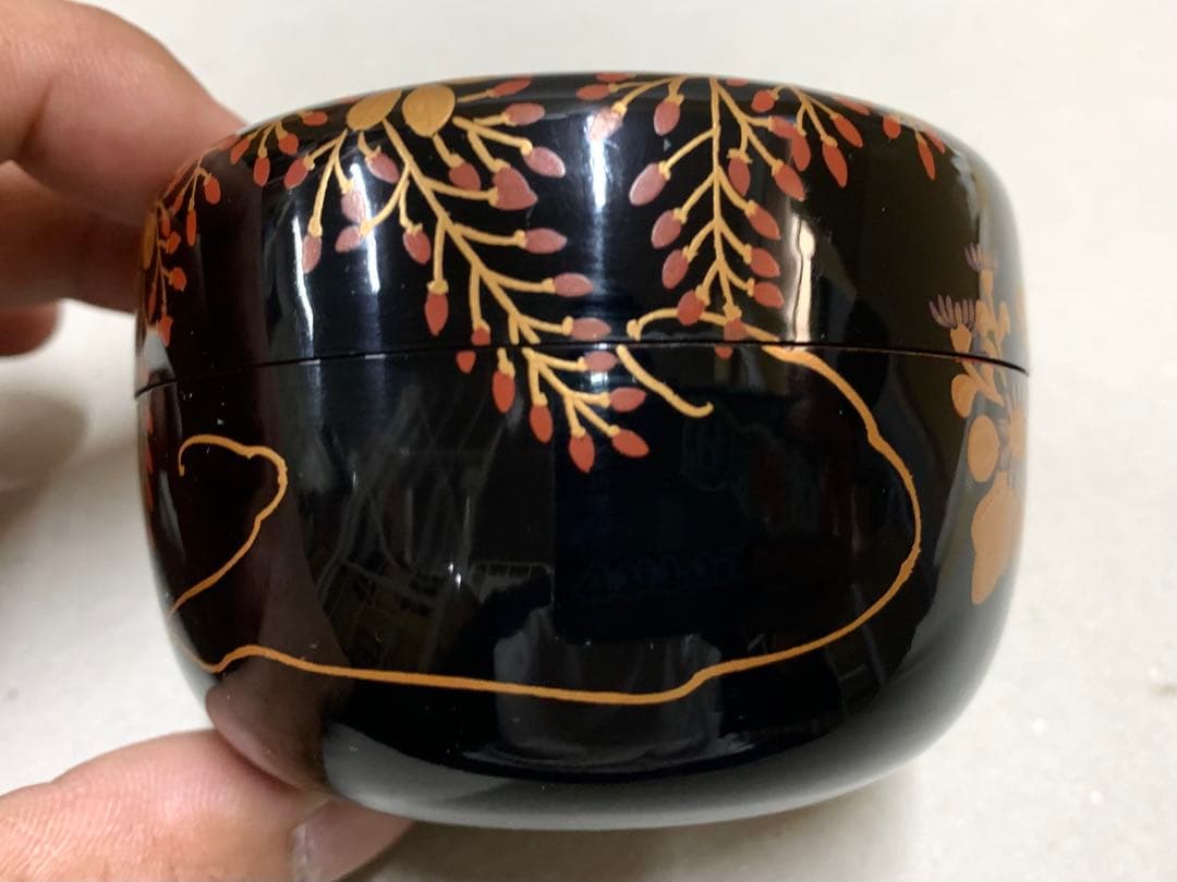 漆芸師 夏目有彦 内銀 秋草蒔絵 平棗 棗 茶器 茶道具