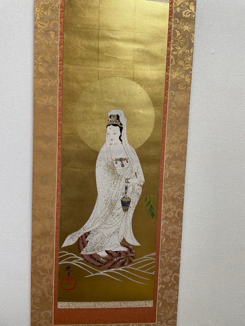 西陣織観音菩薩 掛軸 金色螺鈿加工　美品