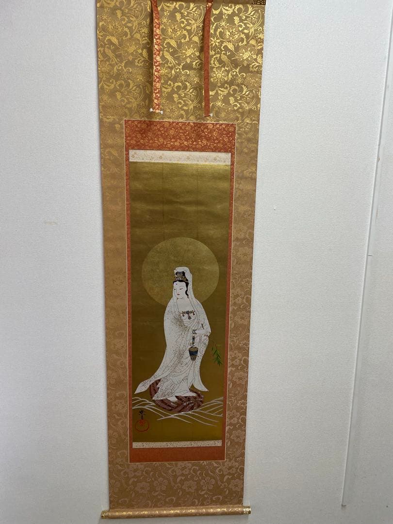 西陣織観音菩薩 掛軸 金色螺鈿加工　美品