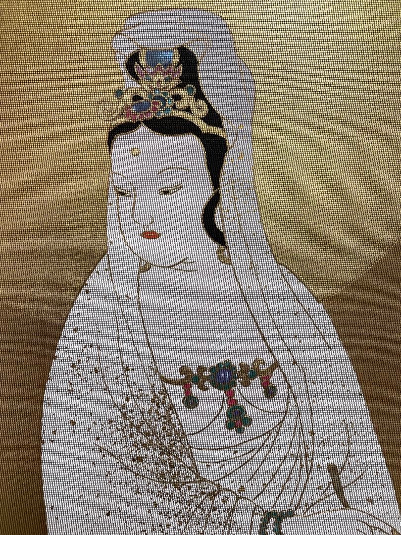 西陣織観音菩薩 掛軸 金色螺鈿加工　美品