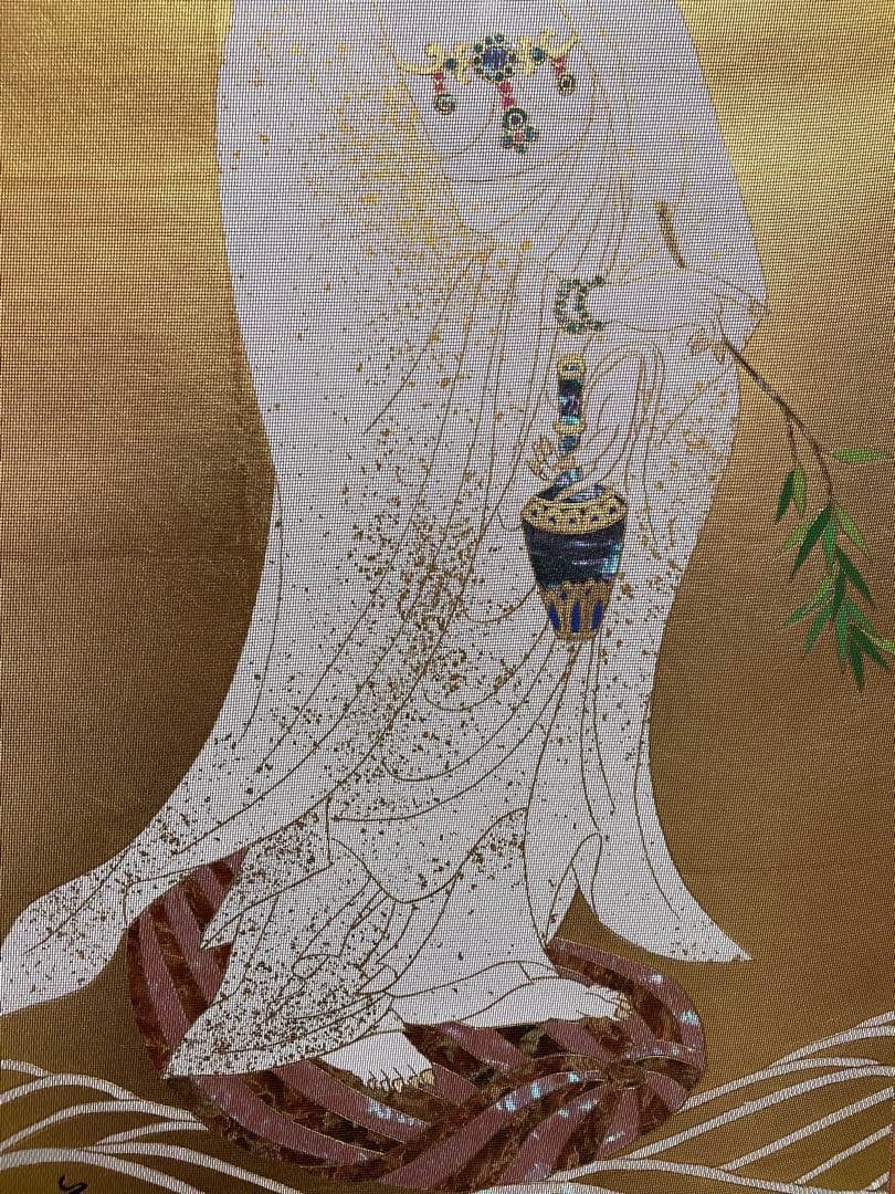 西陣織観音菩薩 掛軸 金色螺鈿加工　美品