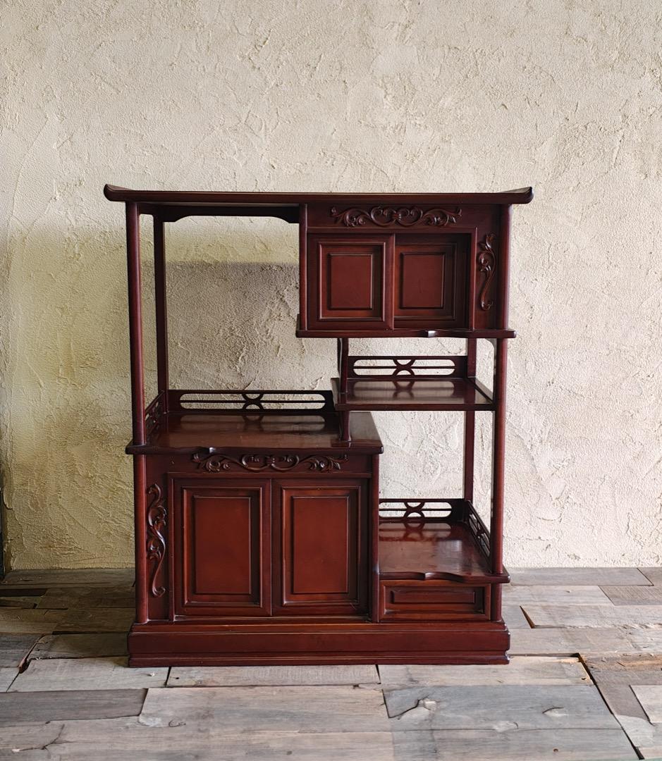 和ダンス　違い棚 木製家具 ダークブラウン　小道具　M0162