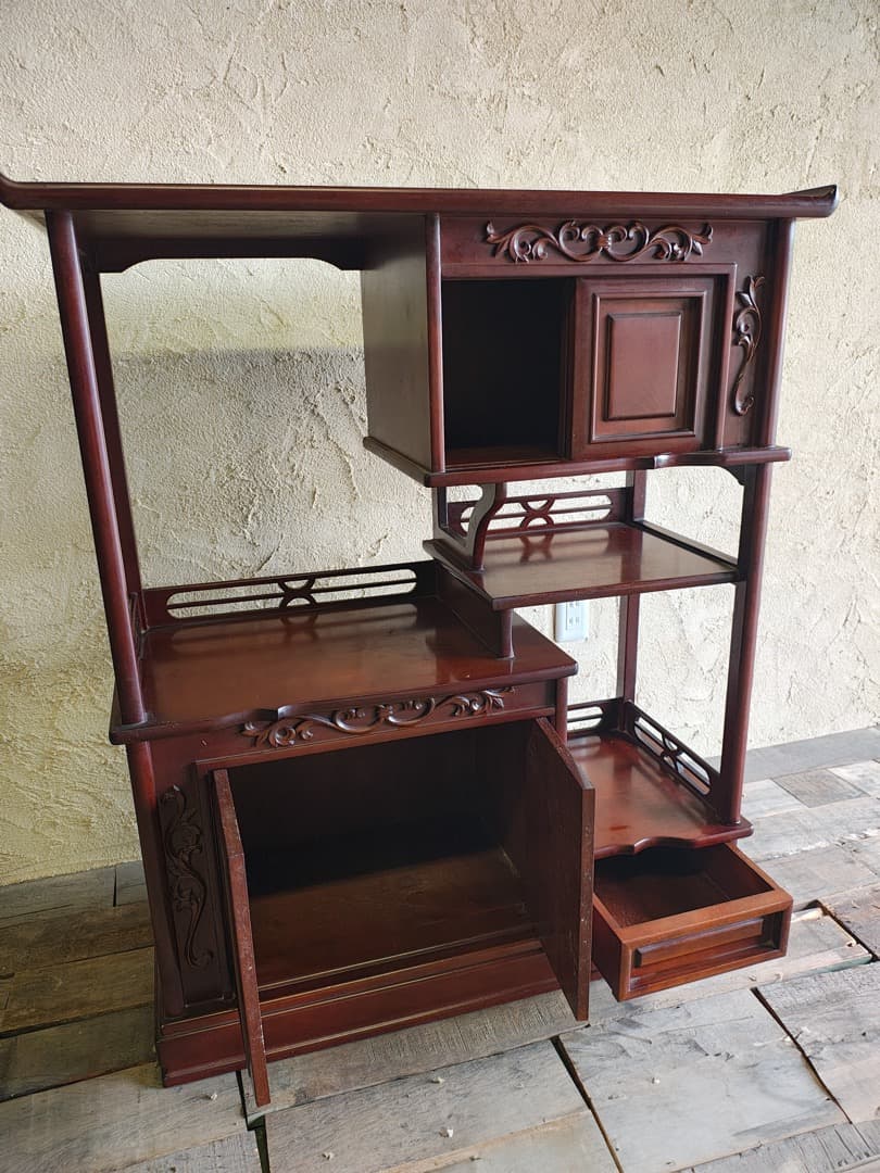 和ダンス　違い棚 木製家具 ダークブラウン　小道具　M0162