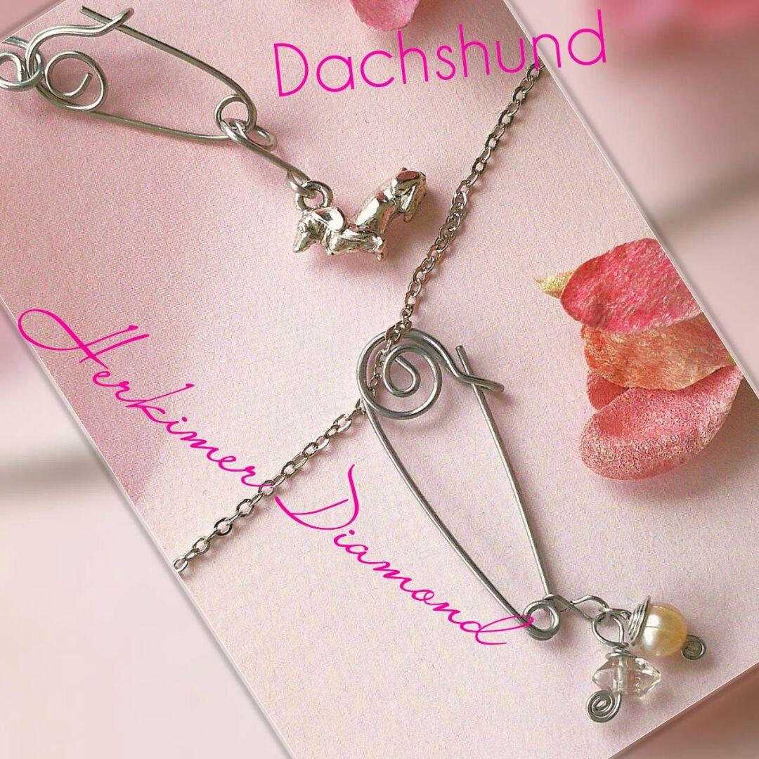 新品シルバー925 ダックスフンド ハーキマーダイヤモンドピアス ネックレス