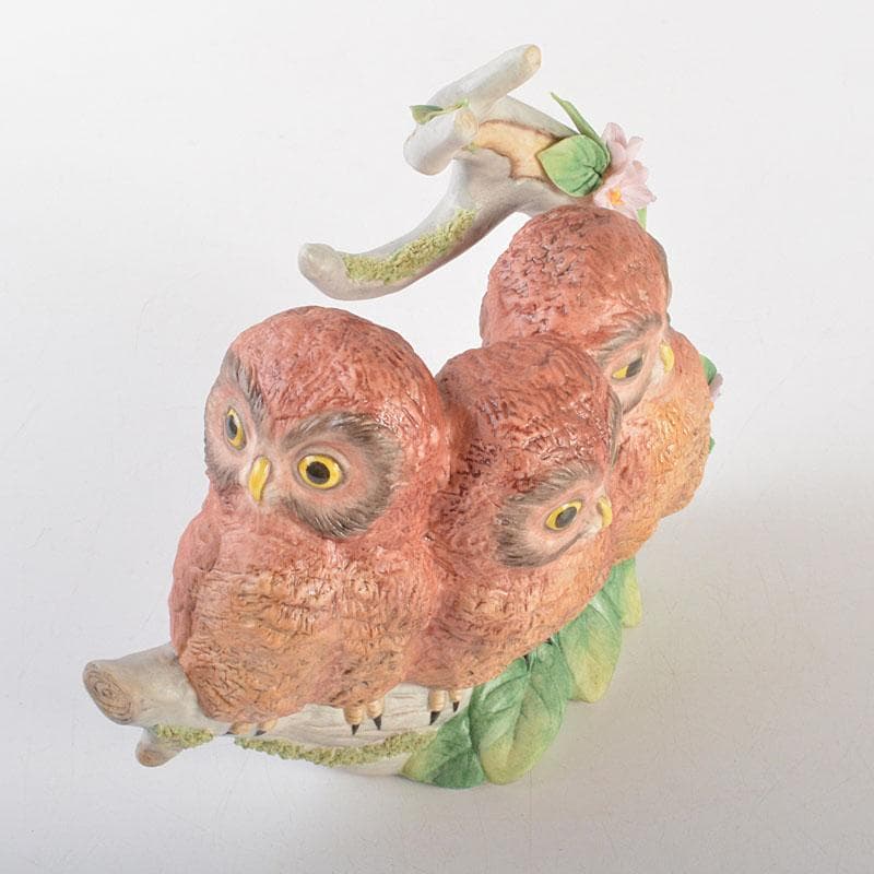 アンティーク　Cubis　USA　陶製　三匹のフクロウ　縁起物　置物　C6738