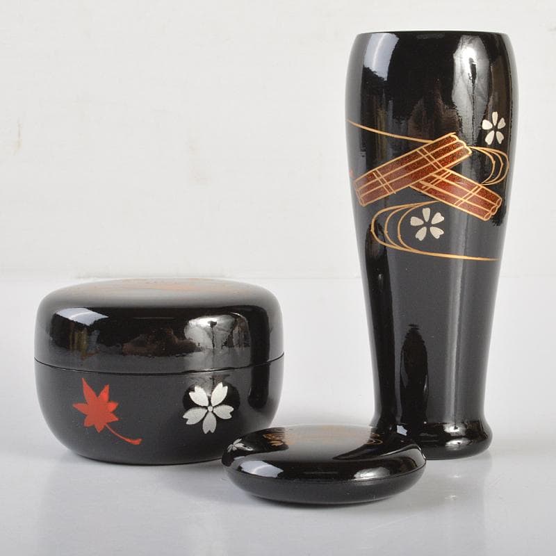 溜柿合ヘギ目　七宝蒔絵　茶箱　京焼　加藤昌山造　茶碗　棗など　八点　VR6757