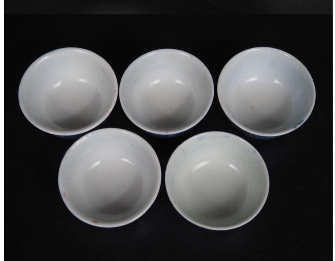 送料無料明治時代　印判　青華煎茶碗5客　検/楽山紫砂九谷備前萩焼常滑宝生伊万里