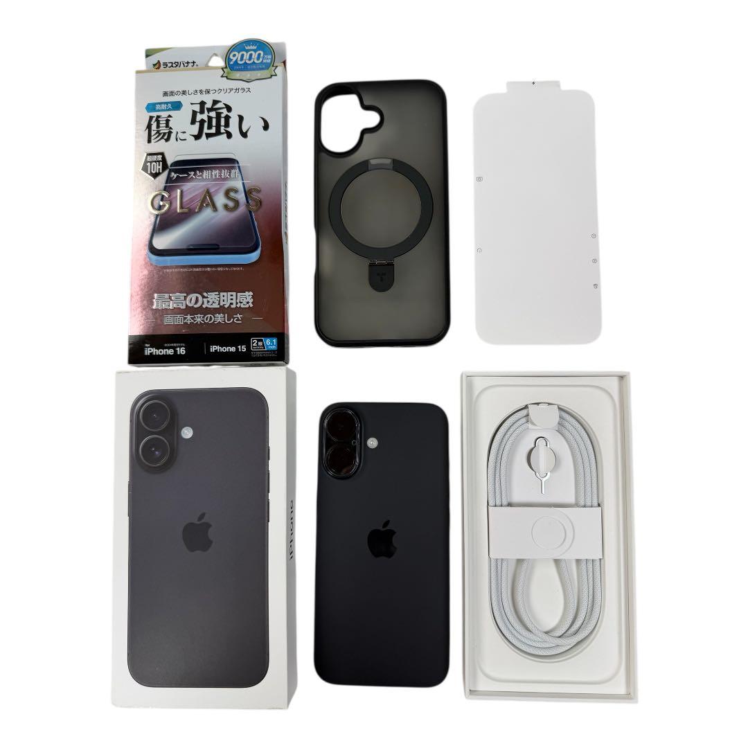 【美品】iPhone16 ブラック128GB SIMフリー 電池96% 延長保証