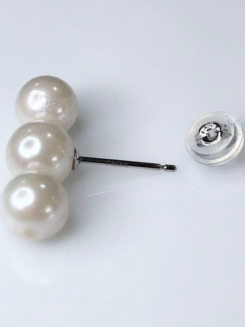 あこや真珠　PT 6.0-6.5mm 3連パールピアス