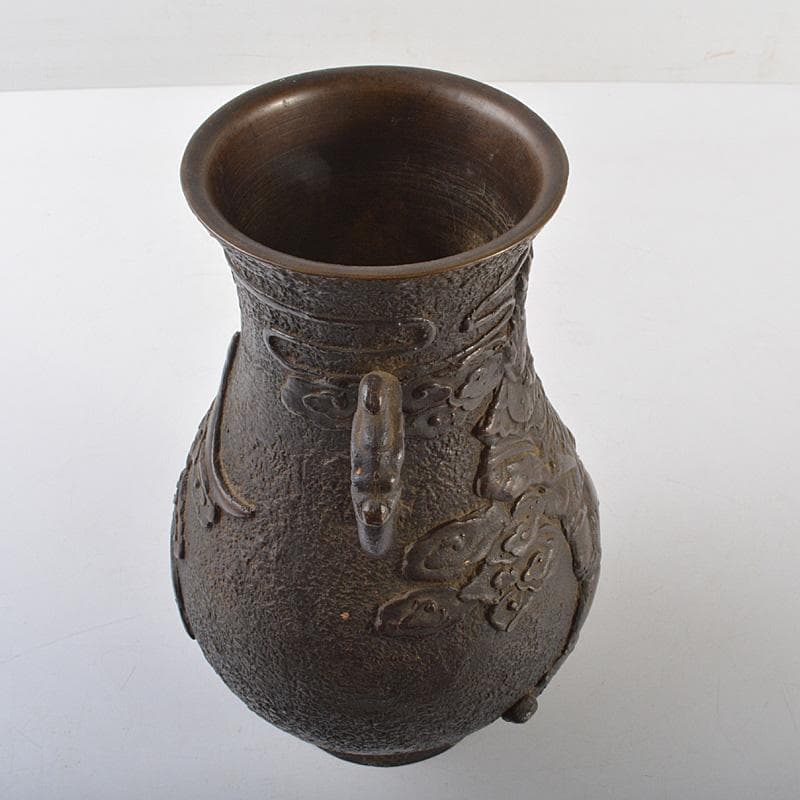 中国　古銅　人物文　双獣耳瓶　重さ約1709g　V　R6196