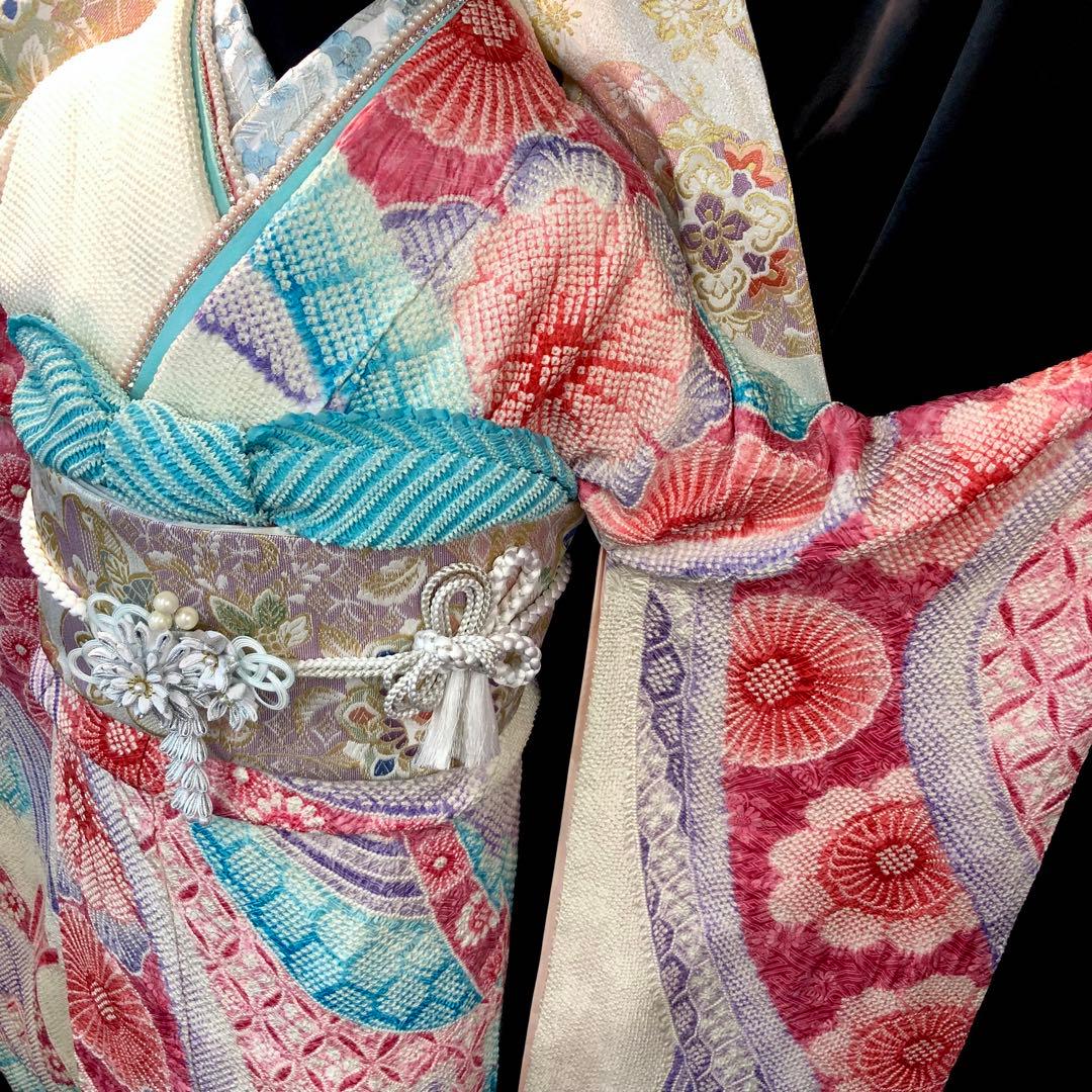 振袖フルセット■未使用■藤娘きぬたや■吉祥熨斗模様■総絞り■振袖一式