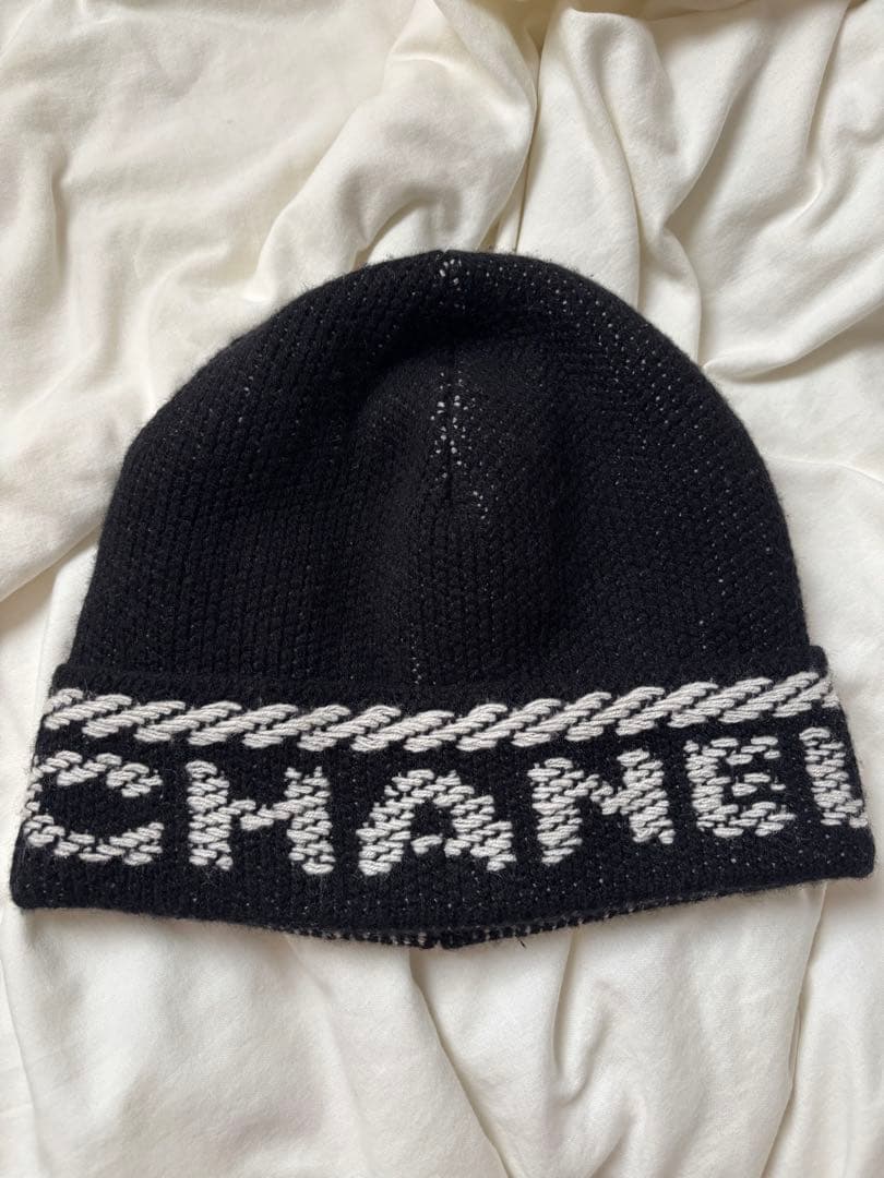 CHANEL ロゴ　ニットキャップ　カシミア　ブラック