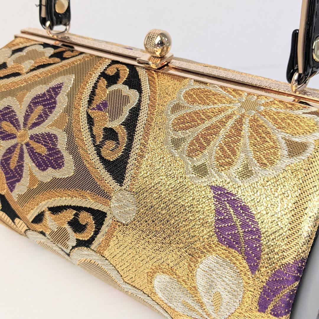 草履バッグセット 振袖用 帯地 金 黒 古典 フリーサイズ w49-6