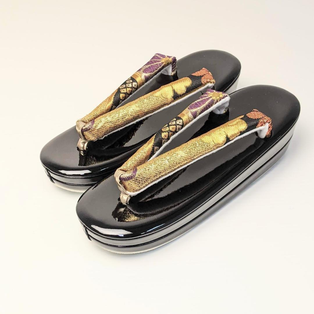 草履バッグセット 振袖用 帯地 金 黒 古典 フリーサイズ w49-6