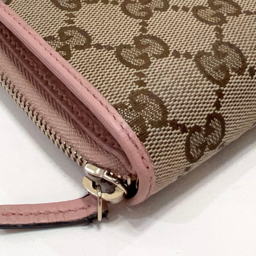 グッチ 折り財布 GGキャンバス GG ラウンドファスナー コンパクト ピンク