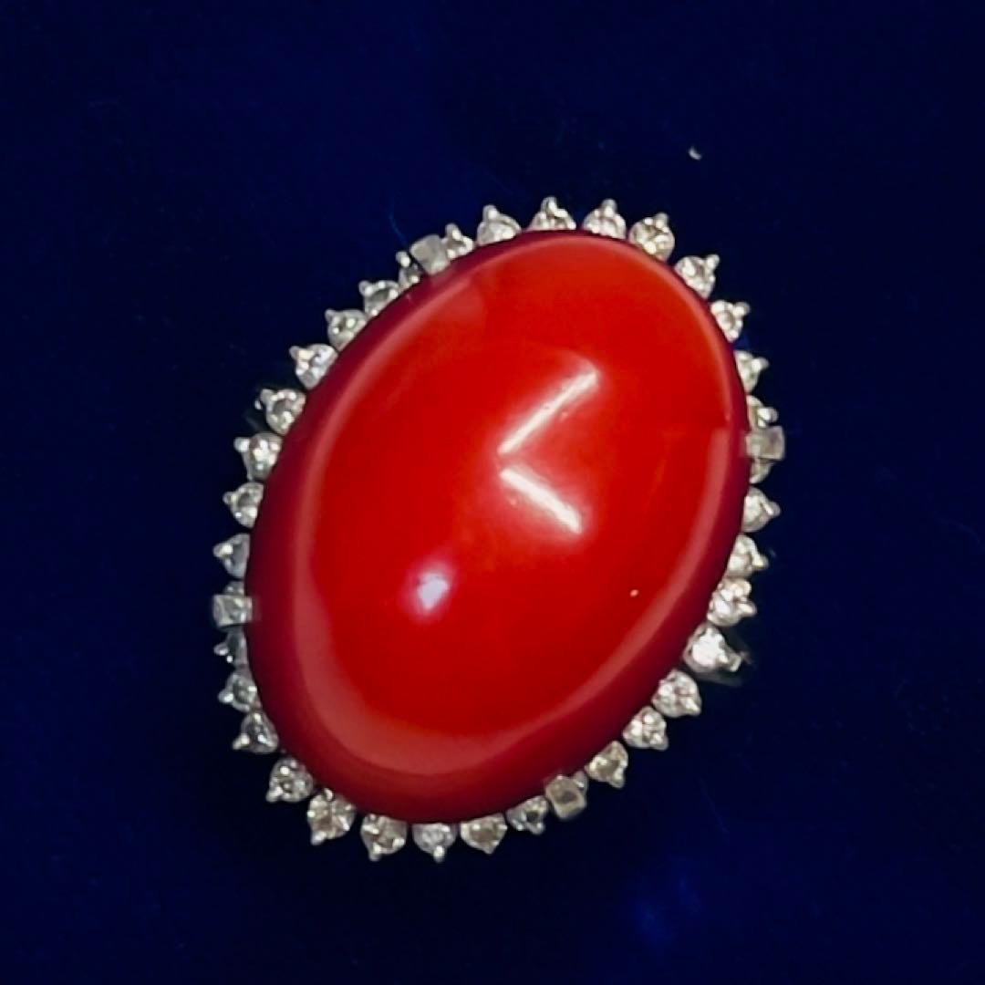 T*I様 天然赤珊瑚 ダイヤモンドpt900 大振りリング