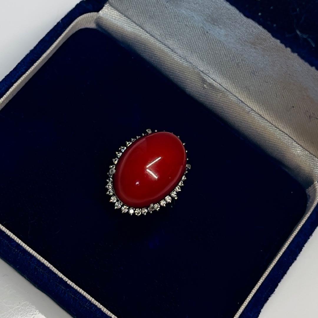 T*I様 天然赤珊瑚 ダイヤモンドpt900 大振りリング