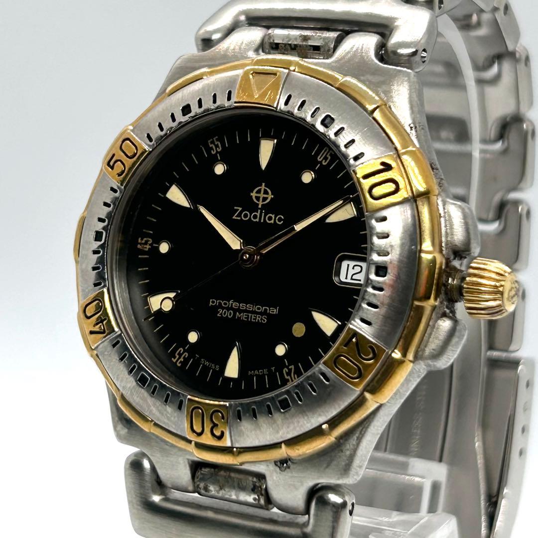 新品電池 稼働 ゾディアック QZ デイ SS メンズ 腕時計 シルバー