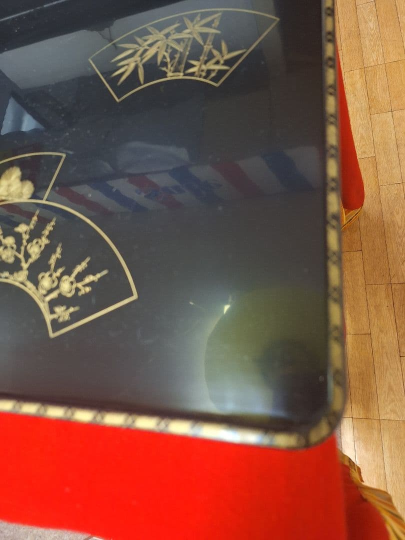 新品!輪島塗祝盆　扇面　沈金　アジロ網代付き