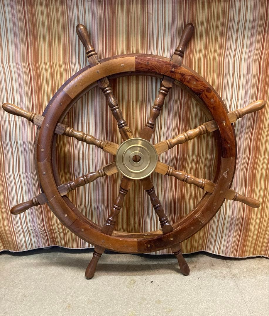 船 舵 大型木製舵輪 ポート 操舵輪 ラット アンティーク