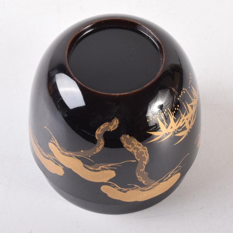 茶道具　漆塗　嘉祥作　松鶴蒔絵　棗　共箱　V　7065