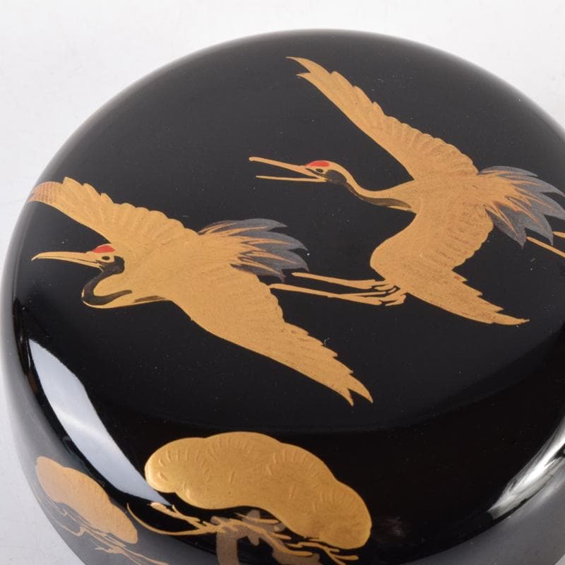 茶道具　漆塗　嘉祥作　松鶴蒔絵　棗　共箱　V　7065