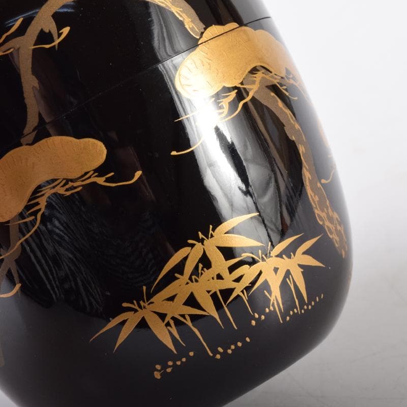 茶道具　漆塗　嘉祥作　松鶴蒔絵　棗　共箱　V　7065