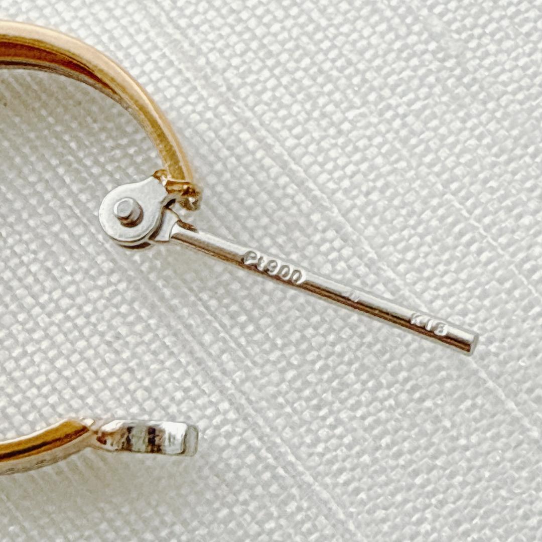 18金+プラチナ【2連コンビフープピアス】刻印入 日本製 ペア 新品！