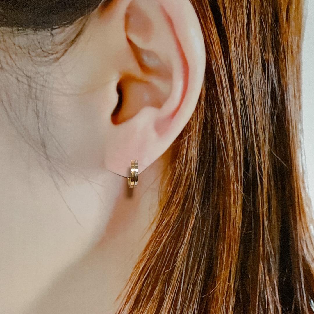 18金+プラチナ【2連コンビフープピアス】刻印入 日本製 ペア 新品！