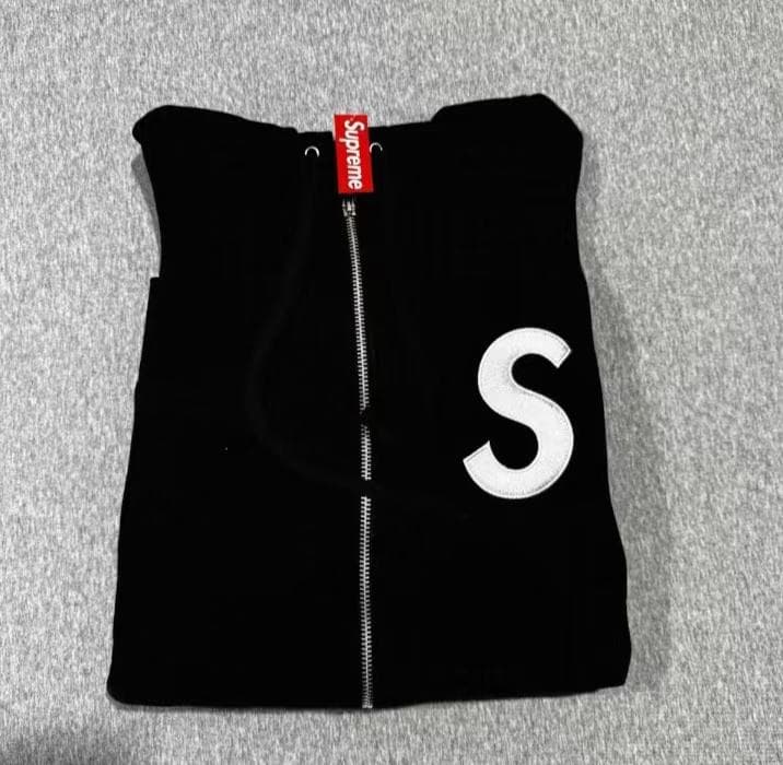 ブラック ダブルフード ジップアップパーカー M