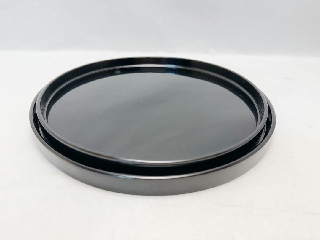 未使用 茶道具 木製 黒塗 通盆 大小一對 箱無