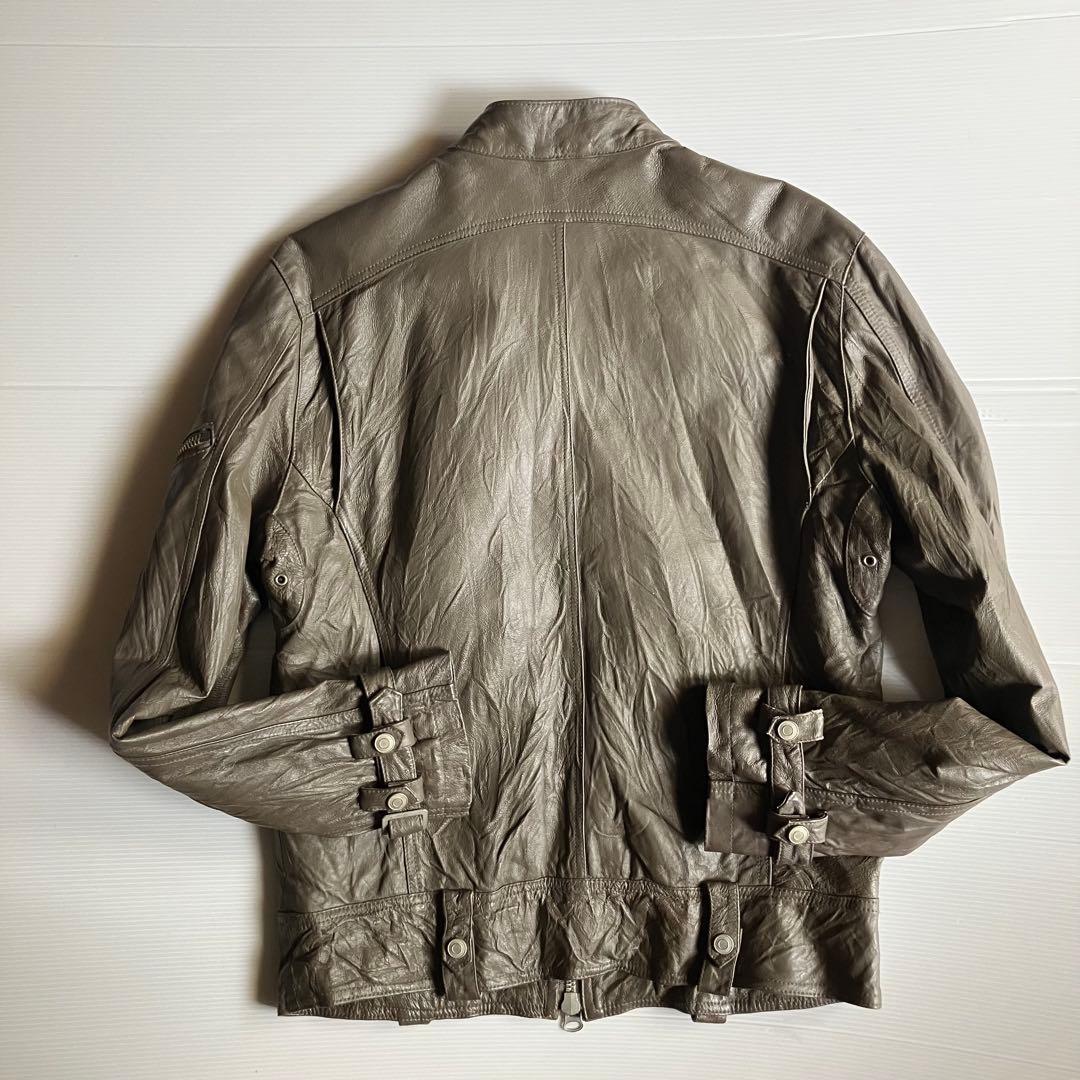 00s archive evolution 本革皺加工レザーライダースジャケット