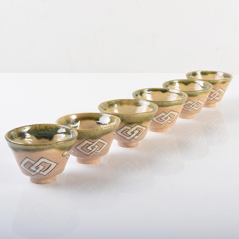 煎茶道具　京焼　清水焼　瑞光窯　織部煎茶碗　六客　共箱　M　R6248