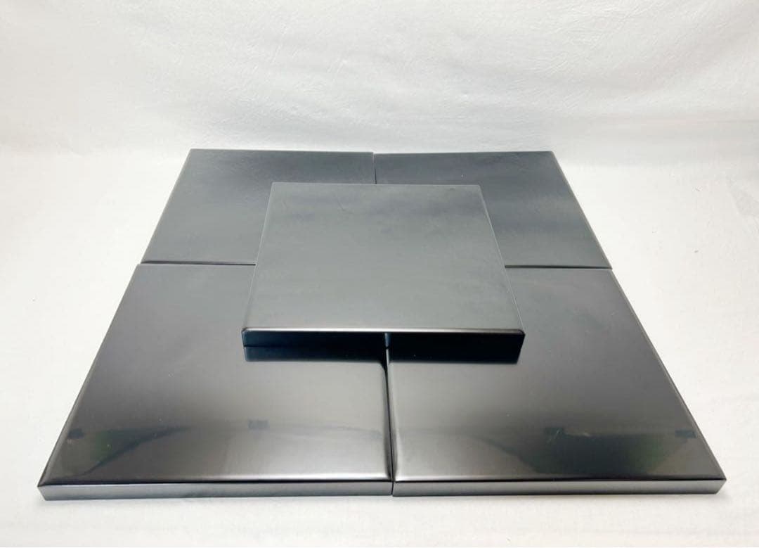 ほぼ未使用 懐石道具 葵春作 木製黒塗 利休形 折敷膳 5客揃 四方膳 共箱