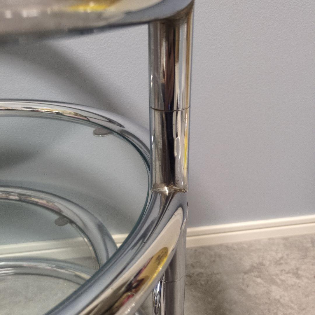 ラウンドテーブル 3段ガラス ミッドセンチュリー モダン スペースエイジスタイル