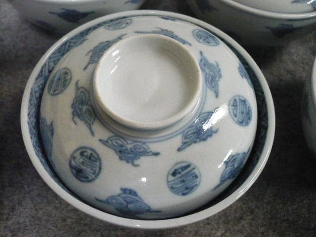 古伊万里 丸寿文 染付 蓋茶碗 10個 [B31378]