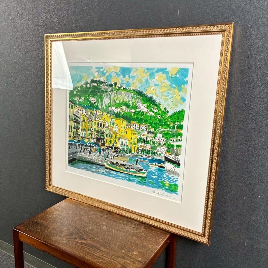 児玉幸雄「初夏の海岸」リトグラフ 直筆サイン有 お洒落な額装 パリ フランス