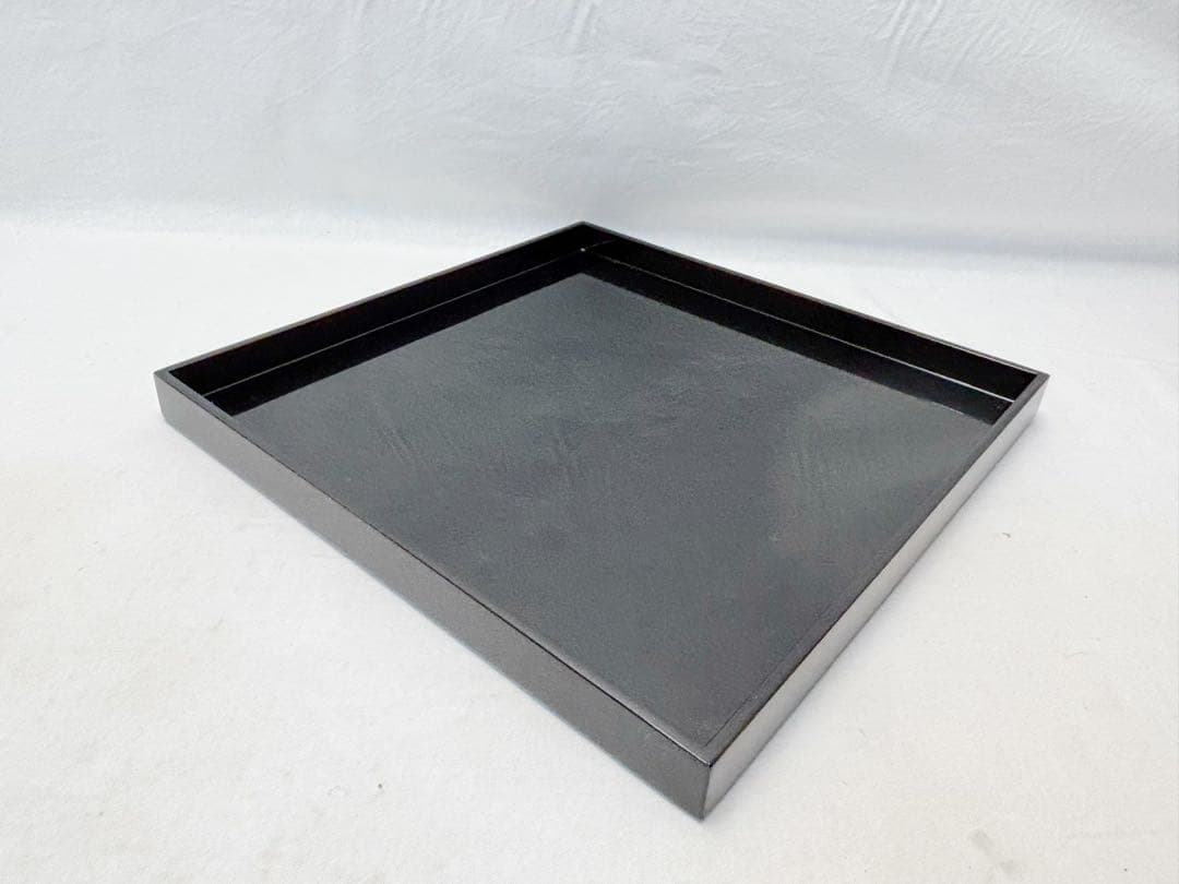 未使用 懐石道具 塗師 真斉作 利休好 木製黒真塗 折敷膳 会席膳 5客揃 共箱