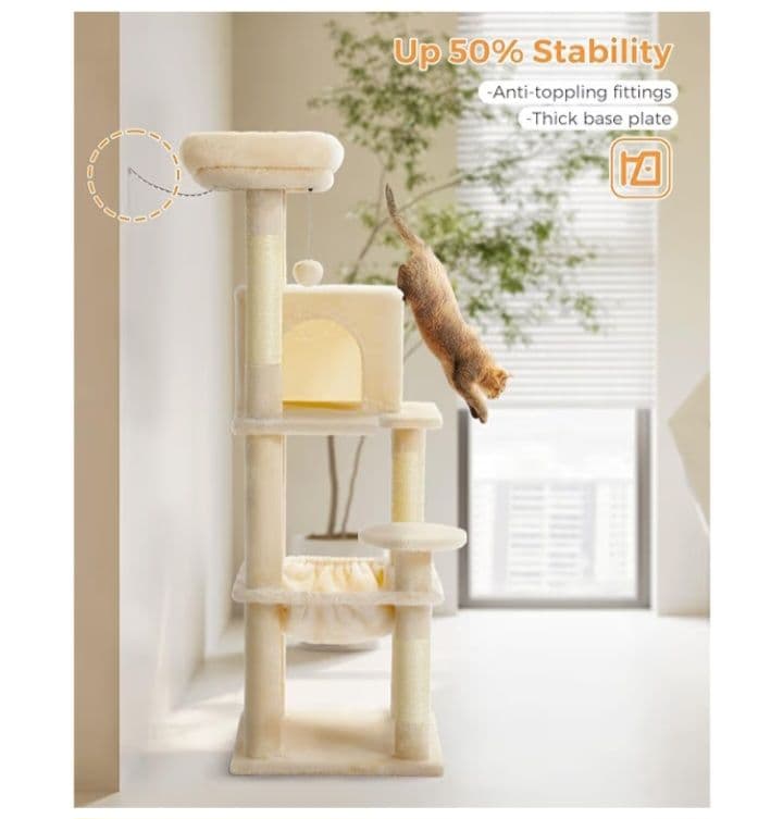 キャットツリー 大型猫用 ハンモック付 ベージュ　つ324