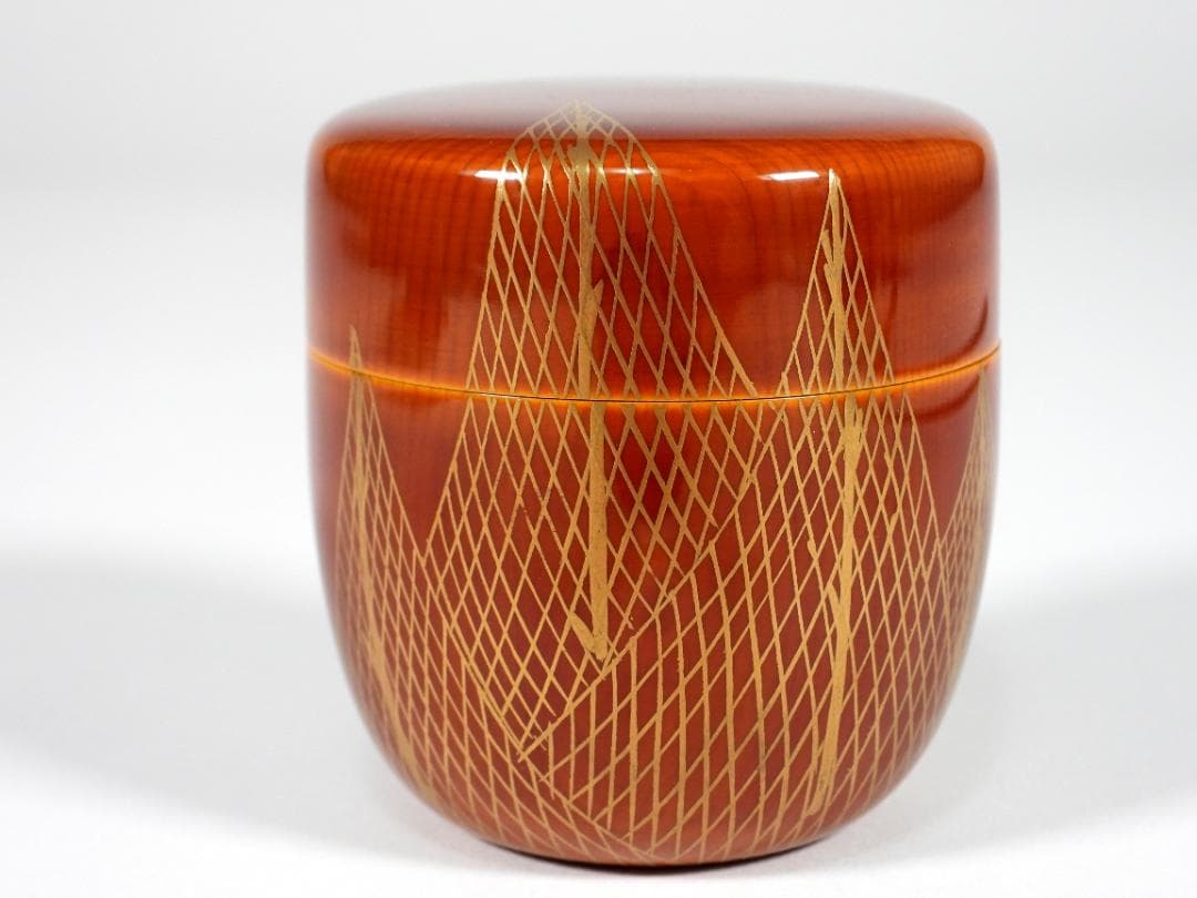 塗師 聡春 作 春慶塗 千網蒔絵 利休棗 共箱 煎茶道具