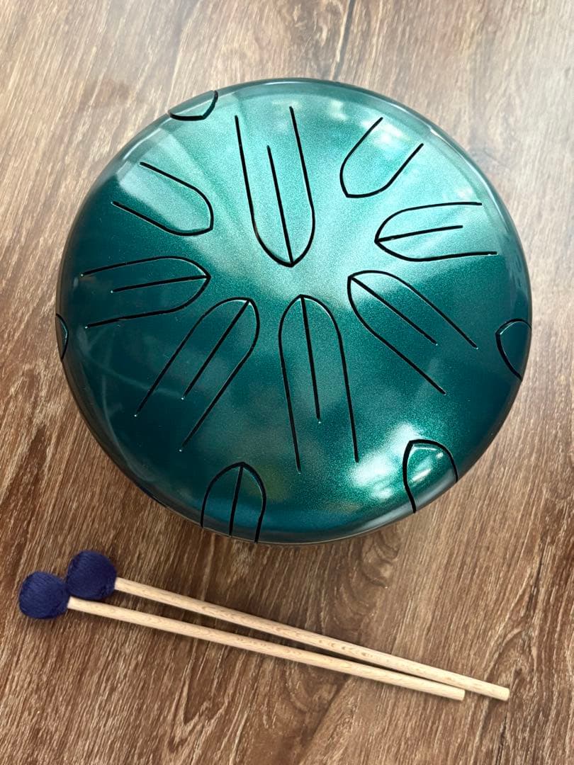 さざなみドラム(小型) グリーン　A=440Hz マレット、ケース付き