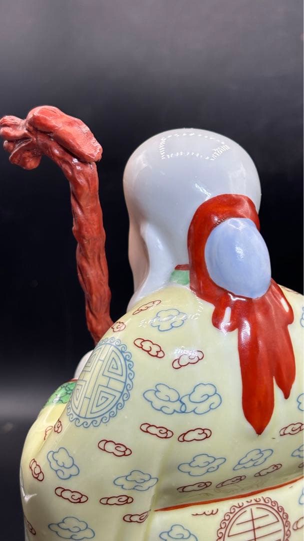 005 中国美術 色絵陶人形 高さ28cm 置物 オブジェ 蟠桃老壽星